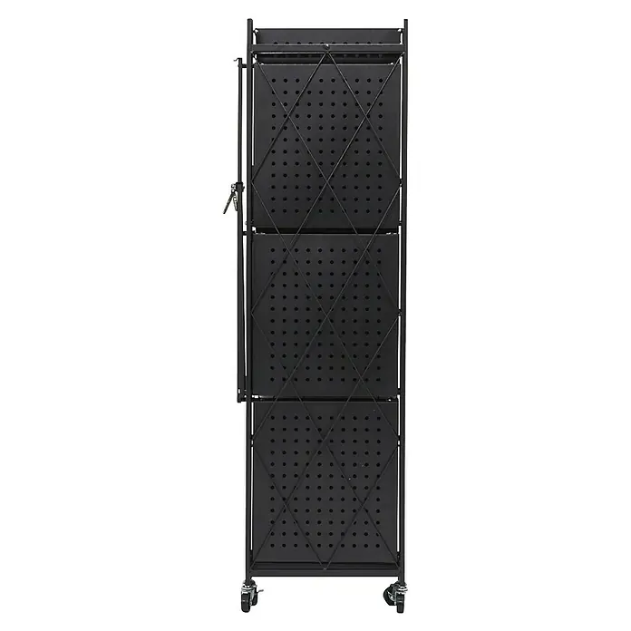 Home Deco Factory Estantería metálica Bristot Indus - L x An x Al: 34 x 71 x 127 cm, Capacidad de carga: 40 kg, Negro - Carro negro con tres estantes perforados. Los estantes están reforzados con una estructura metálica en forma de rombo.