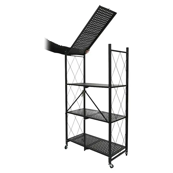 Home Deco Factory Estantería metálica Bristot Indus - L x An x Al: 34 x 71 x 127 cm, Capacidad de carga: 40 kg, Negro - Estantería de cuatro niveles con ruedas, siendo montada por una persona. Ideal para almacenamiento adicional y fácil configuración.