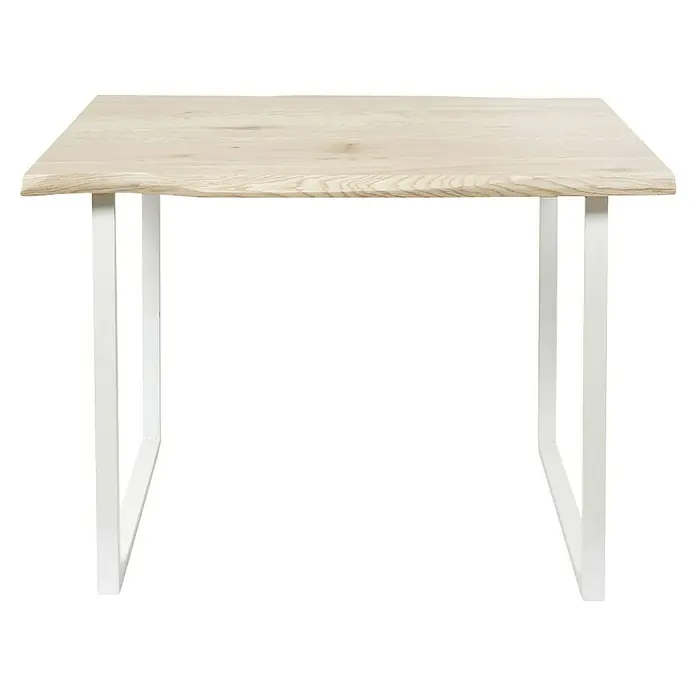 Home Deco Factory Mesa de comedor Nude Palette - L x An x Al: 75 x 110 x 75 cm, Blanco/Pino - Una mesa de comedor minimalista con una tapa de madera clara y patas de metal blanco. Diseño moderno para comedores elegantes.