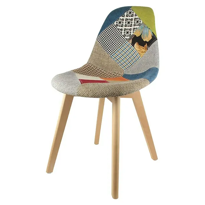 Home Deco Factory Silla Patchwork - Multicolor, 4 pzs. - Silla de patchwork colorida con patas de madera. Un mueble elegante para cualquier habitación con su diseño único.