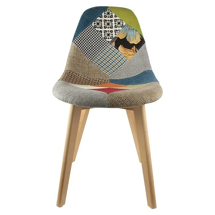 Home Deco Factory Silla Patchwork - Multicolor, 4 pzs. - Silla patchwork colorida con patas de madera. La silla es un centro de atención y ofrece un asiento cómodo para cualquier habitación.