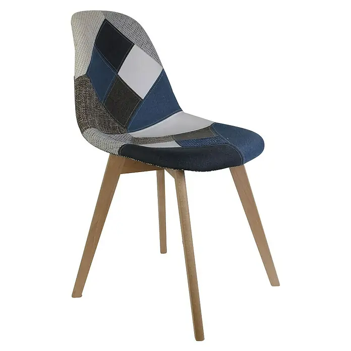Home Deco Factory Silla Patchwork - Azul/Gris, 4 pzs. - Esta elegante silla de comedor con diseño patchwork es un verdadero punto de atracción. Las patas de madera garantizan la estabilidad.