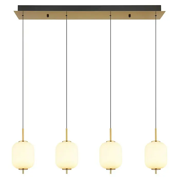 Globo Ewald LED-Pendelleuchte - 20 W, Warmweiß, Weiß, Ø x H: 13,5 x 220 cm, 4 Stk. - Elegante Pendelleuchte mit vier Lampen, die ein sanftes Licht durch ihre opalweißen Gläser spenden. Ideal für stilvolle Räume.