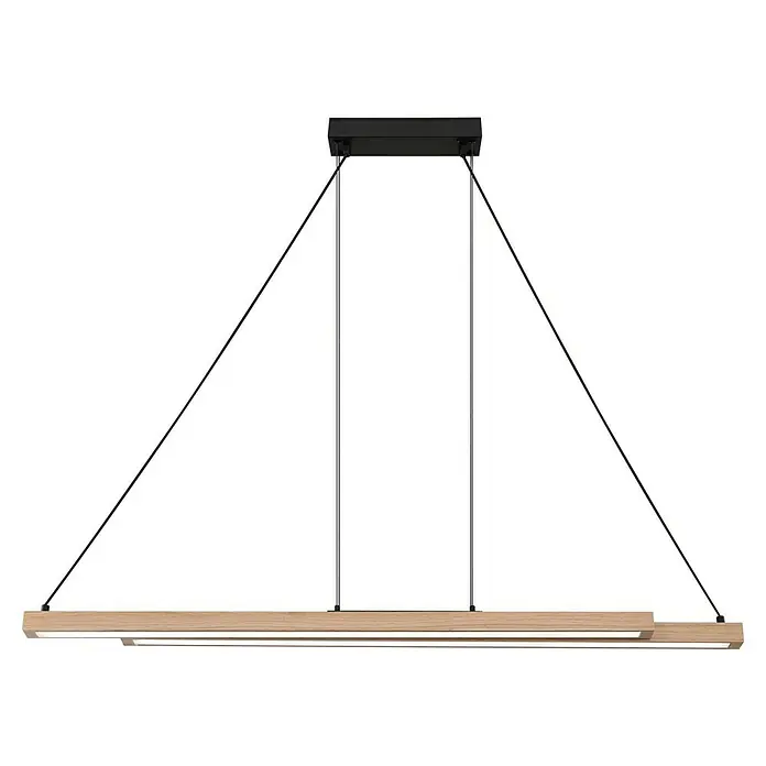 Globo LED-Pendelleuchte Grekkie - 40 W, L x B x H: 171 x 7 x 120 cm, Holzoptik, Mehrfarbig - Moderne LED-Hängeleuchte mit Holzrahmen und schwarzer Aufhängung für stilvolle Beleuchtung.