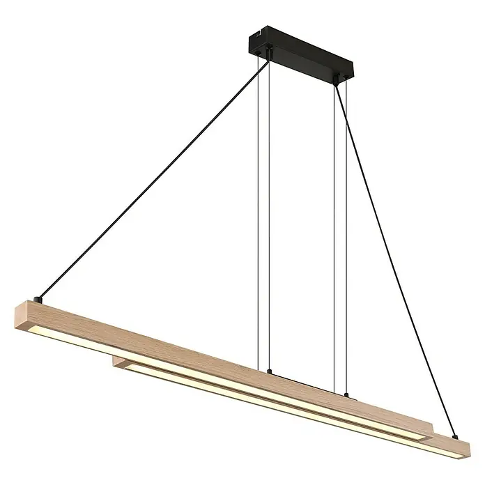 Globo LED-Pendelleuchte Grekkie - 40 W, L x B x H: 171 x 7 x 120 cm, Holzoptik, Mehrfarbig - Modernes lineares LED-Pendelleuchte mit Holzrahmen und schwarzer Aufhängung für eine stilvolle Beleuchtung.