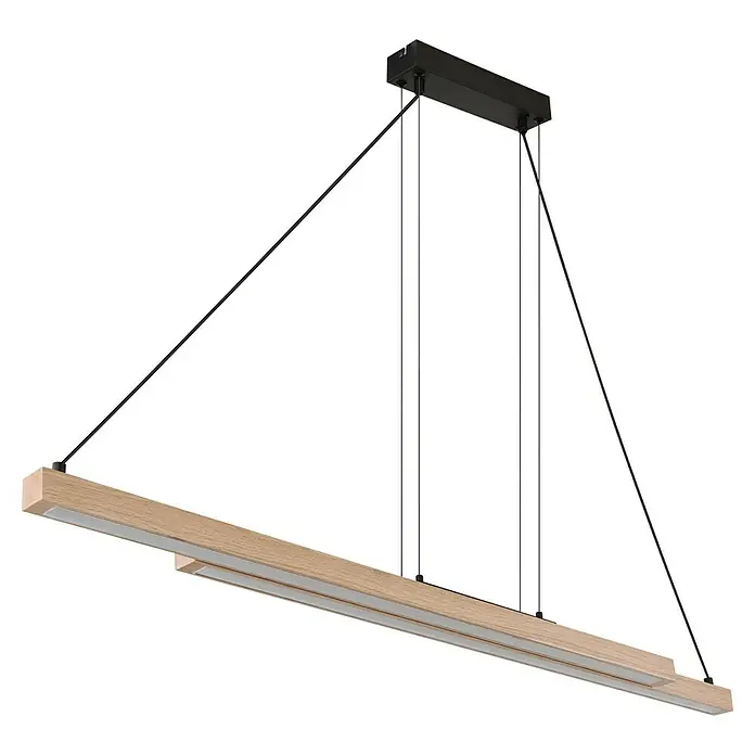 Globo LED-Pendelleuchte Grekkie - 40 W, L x B x H: 171 x 7 x 120 cm, Holzoptik, Mehrfarbig - Elegante LED-Hängeleuchte mit Holzrahmen und schwarzen Aufhängungen, die modernes Design und warmes Licht vereint. Ideal für stilvolle Wohnräume.