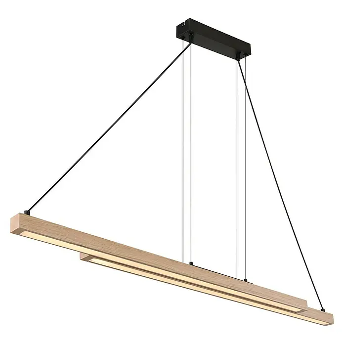 Globo LED-Pendelleuchte Grekkie - 40 W, L x B x H: 171 x 7 x 120 cm, Holzoptik, Mehrfarbig - Moderne LED-Hängeleuchte mit Holzrahmen und schwarzen Aufhängungen für stilvolle Beleuchtung.