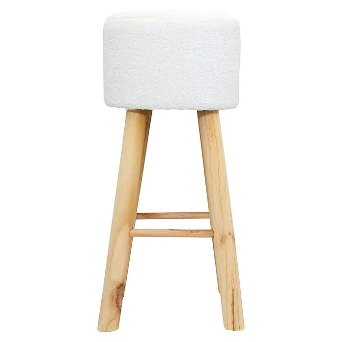Home Deco Factory Taburete rizado Freya - Blanco - Este taburete moderno presenta un cojín de asiento blanco y suave y un marco de madera clara, que ofrece comodidad y estilo a cualquier habitación.