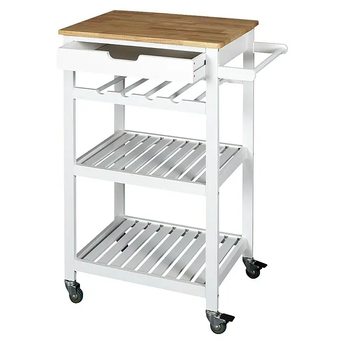 Home Deco Factory Carro de cocina Bristot Indus - L x An x Al: 40 x 62,5 x 85,5 cm, Blanco/Pino - Este carrito de cocina es una verdadera maravilla de almacenamiento. El color blanco y las ruedas le dan un aspecto moderno.