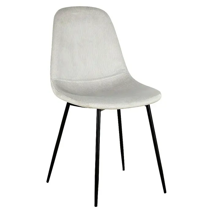 Home Deco Factory Silla Giulia - Gris claro, 4 pzs. - Una elegante silla de comedor de pana gris con patas negras elegantes, perfecta para espacios modernos.