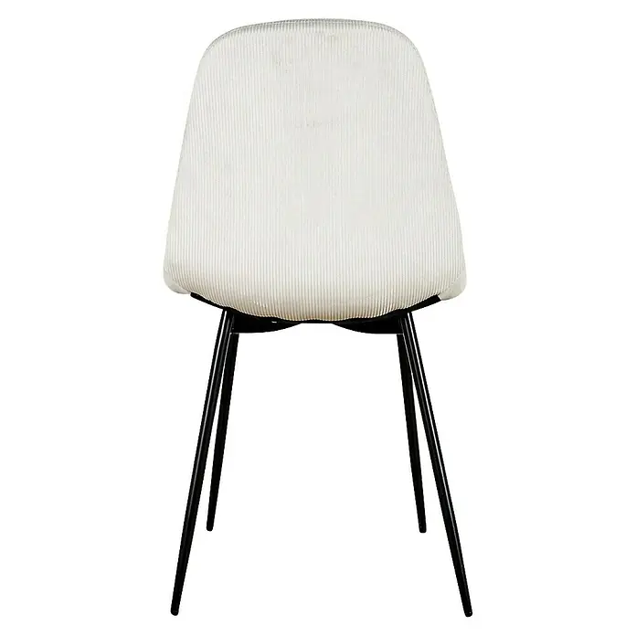 Home Deco Factory Silla Giulia - Gris claro, 4 pzs. - Vista de una silla de pana blanca con elegantes patas metálicas negras, que ofrece una opción de asiento moderna y elegante.