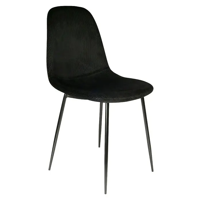 Home Deco Factory Silla Giulia - Negro, 4 pzs. - Silla negra con tapicería acanalada vertical y patas metálicas elegantes. Un diseño elegante para espacios modernos.