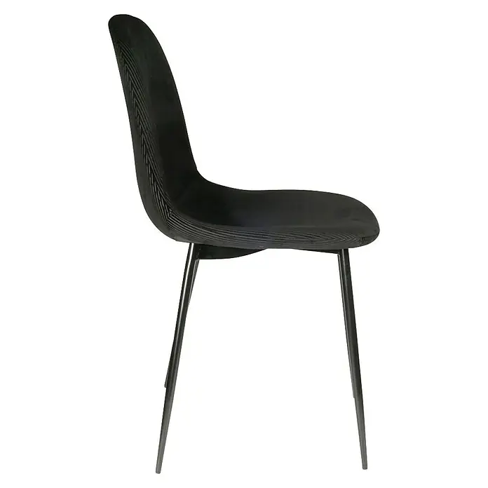 Home Deco Factory Silla Giulia - Negro, 4 pzs. - Una elegante silla negra con esbeltas patas de metal. Su diseño moderno la convierte en un mueble estiloso para cualquier habitación.