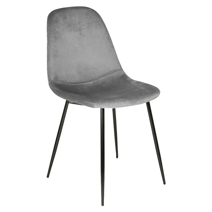 Home Deco Factory Silla Giulia - Gris oscuro, 4 pzs. - Una silla gris moderna y elegante con tapicería de pana y patas negras y elegantes, ideal para un comedor o una oficina.