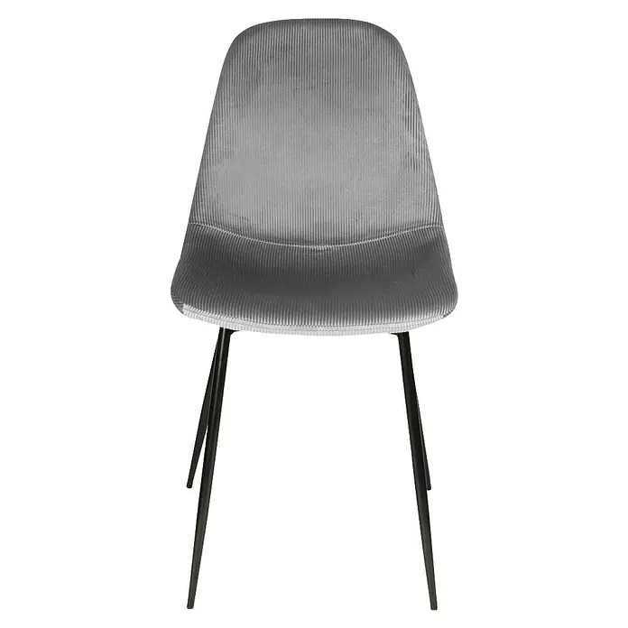 Home Deco Factory Silla Giulia - Gris oscuro, 4 pzs. - Silla de pana gris con patas metálicas negras elegantes. El mueble combina confort y diseño moderno para comedor u oficina.