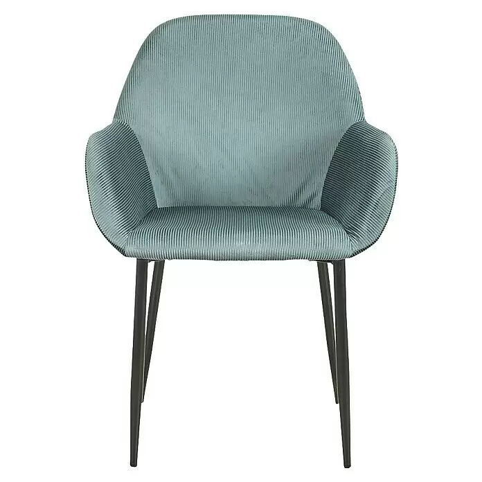 Home Deco Factory Silla butaca Giulia - Azul, 2 pzs. - Silla de tela acanalada azul verdoso claro con patas de metal negro.