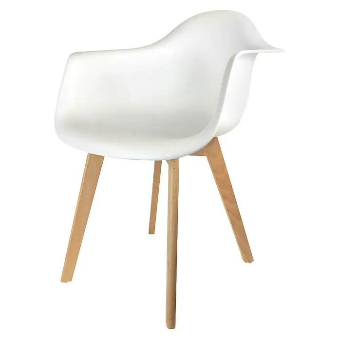 Home Deco Factory Silla butaca Mobilier Design - Blanco, 2 pzs. - Silla de concha blanca con reposabrazos y patas de madera clara. Una silla moderna y elegante para el comedor o la oficina.