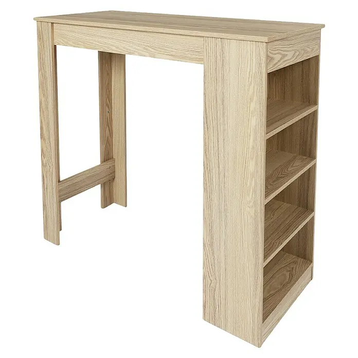 Home Deco Factory Mesa alta Natural Crush - L x An x Al: 50 x 115 x 103 cm, Roble - Mesa de bar moderna con estante integrado en decoración de madera clara. Ideal para cocina o comedor.