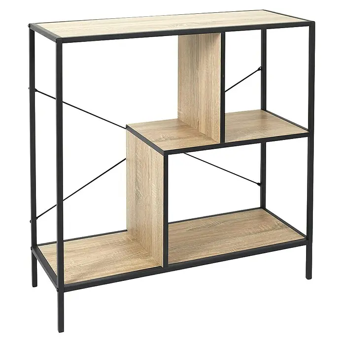Home Deco Factory Estantería de madera Edison - L x An x Al: 30 x 80 x 79 cm, Negro - Librería moderna con tres estantes y un diseño industrial, perfecta para sala de estar u oficina. El aspecto de madera añade calidez.