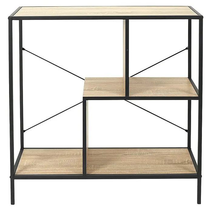 Home Deco Factory Estantería de madera Edison - L x An x Al: 30 x 80 x 79 cm, Negro - Librería moderna con tres niveles y estructura metálica. La estantería ofrece amplio espacio de almacenamiento y encaja bien en varios estilos interiores.