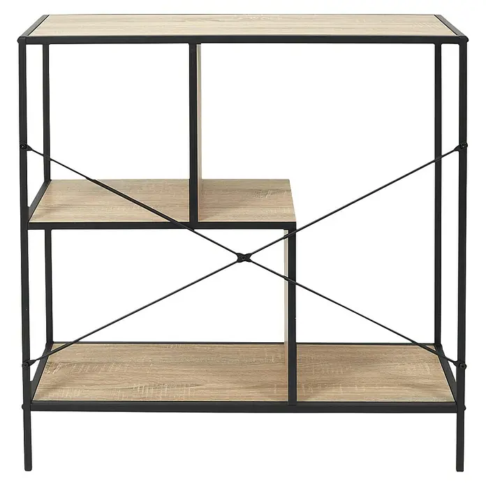 Home Deco Factory Estantería de madera Edison - L x An x Al: 30 x 80 x 79 cm, Negro - Elegante estantería de tres niveles con un diseño industrial moderno. La librería tiene un marco metálico robusto y estantes de madera.