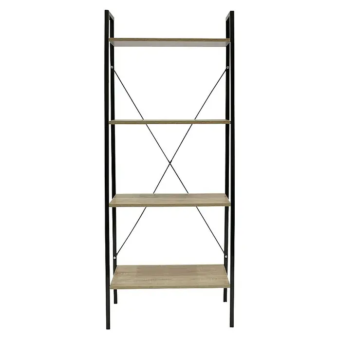 Home Deco Factory Estantería de madera Bristot Indus - L x An x Al: 32 x 60 x 148 cm - Estantería con cuatro estantes de madera y estructura metálica negra.