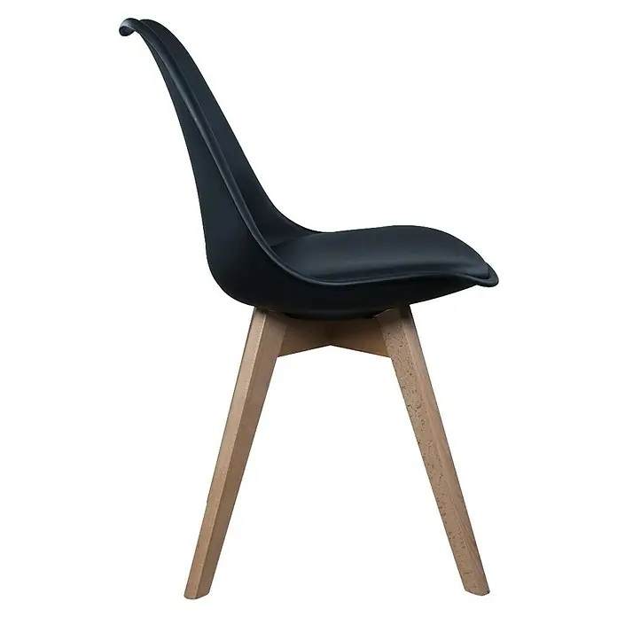 Silla Copenhague - Negro, 4 pzs. - Silla negra con patas de madera. El mueble tiene un diseño moderno y sencillo, perfecto para comedor u oficina.