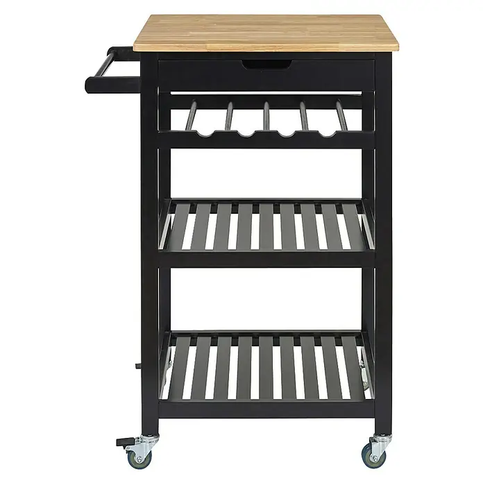 Home Deco Factory Carro de cocina Bristot Indus - L x An x Al: 40 x 62,5 x 85,5 cm, Negro/Pino - Carrito de cocina con cajón, botellero y dos estantes. Perfecto para almacenamiento adicional en la cocina.