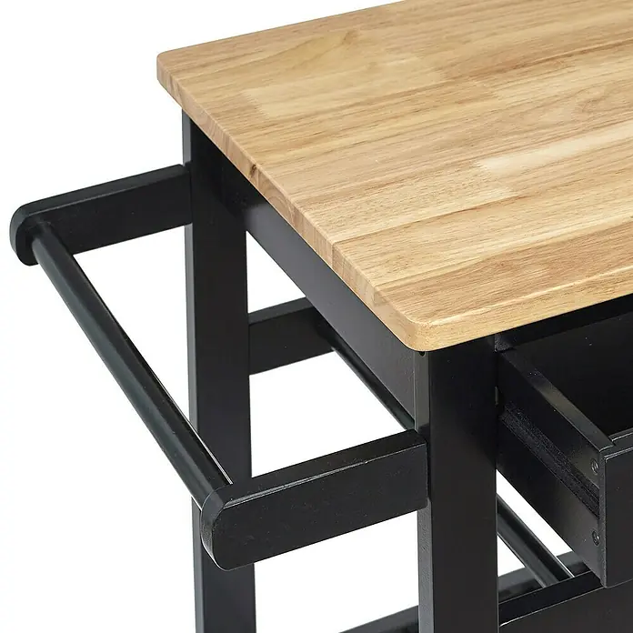Home Deco Factory Carro de cocina Bristot Indus - L x An x Al: 40 x 62,5 x 85,5 cm, Negro/Pino - Vista detallada de un carrito de cocina con una encimera de trabajo ligera y un marco negro, que combina funcionalidad y estilo.
