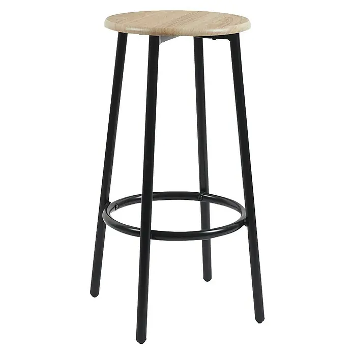 Home Deco Factory Mesa alta con taburetes Loka - L x An x Al: 60 x 60 x 86 cm, Marrón/Negro - Taburete con asiento redondo de madera clara y estructura de metal negro con reposapiés. Ideal para cocina o bar.