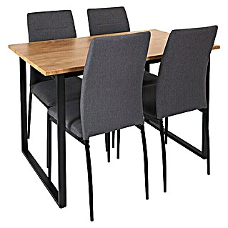 Mesa de comedor con sillas Melvin (L x An x Al: 70 x 120 x 75 cm, Gris/Marrón/Negro, 5 pzs.)