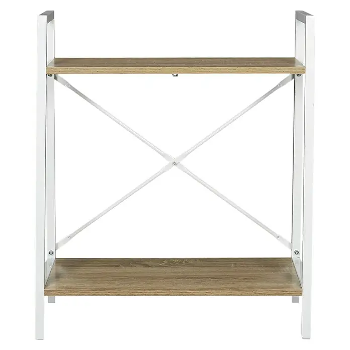 Home Deco Factory Estantería de madera Natural Crush - L x An x Al: 27 x 60 x 70 cm, Blanco - Estantería de dos niveles con estantes de madera y estructura de metal blanco, ideal para soluciones de almacenamiento elegantes.