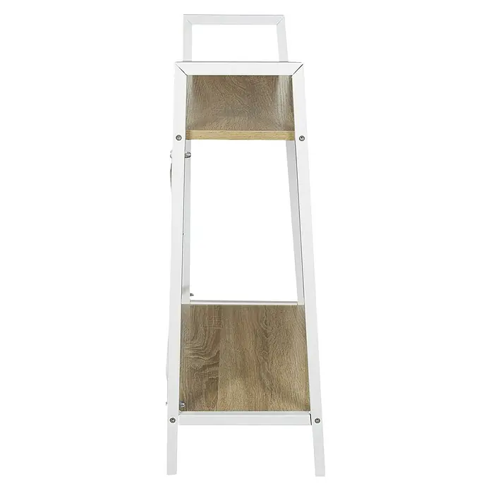 Home Deco Factory Estantería de madera Natural Crush - L x An x Al: 27 x 60 x 70 cm, Blanco - La foto muestra una estantería de escalera con estructura de metal blanco y dos estantes con aspecto de madera. La estantería es estrecha y alta y tiene un aspecto moderno.