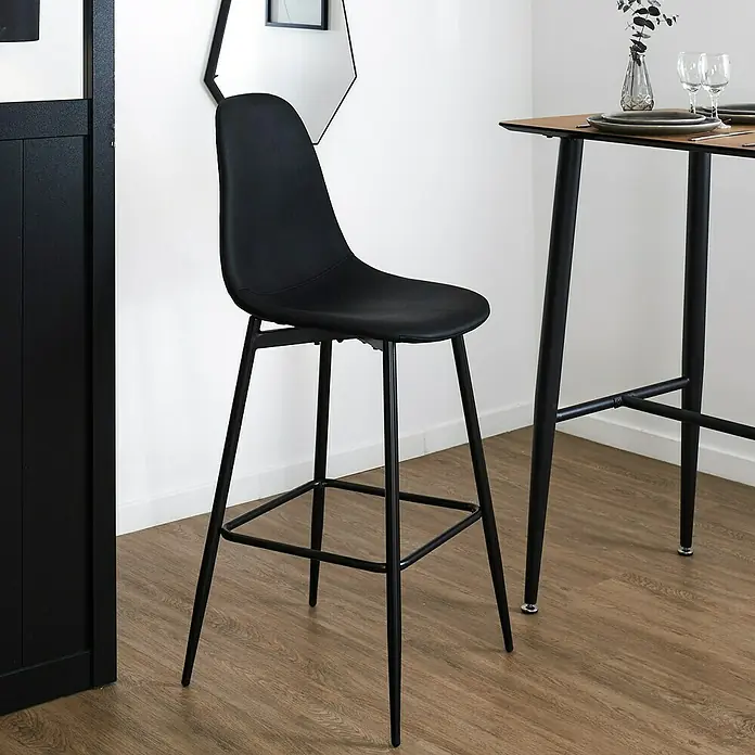 Home Deco Factory Taburete de cocina Amber - Negro, 2 pzs. - Taburete de bar negro con estructura metálica delgada, elegante y moderno. Perfecto para cocina o bar.