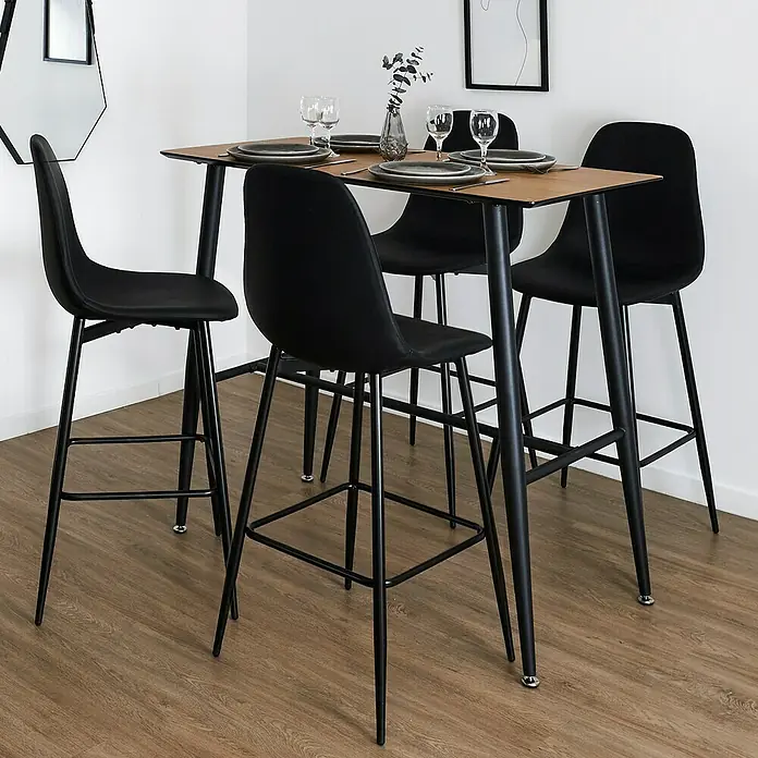 Home Deco Factory Taburete de cocina Amber - Negro, 2 pzs. - Conjunto de comedor moderno con mesa de madera y cuatro taburetes negros. Diseño elegante para espacios de comedor contemporáneos.