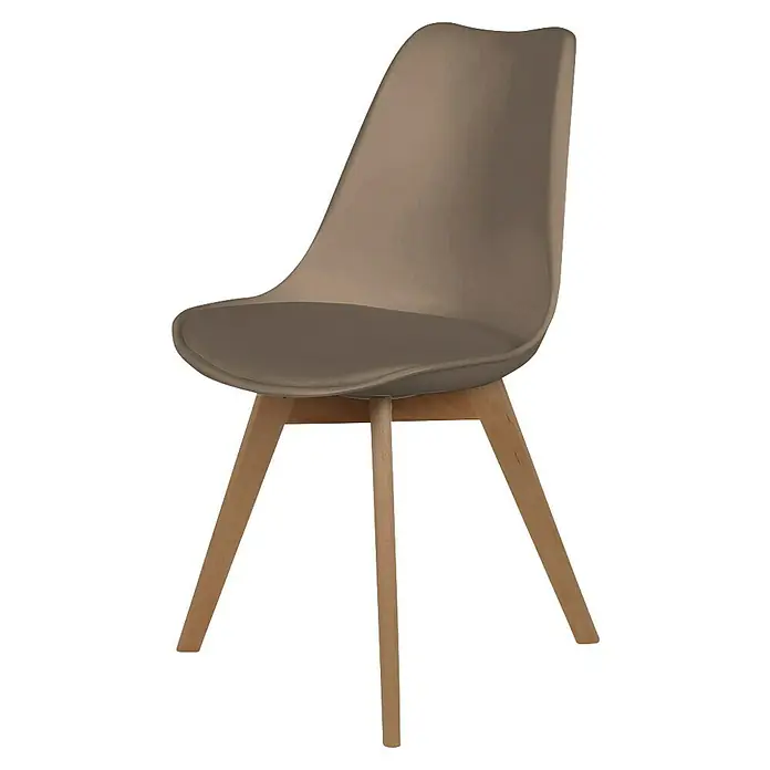 Home Deco Factory Silla Copenhague - Marrón, 4 pzs. - Silla moderna con asiento beige y patas de madera. El diseño es minimalista y elegante.