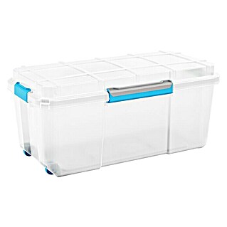 Keter Caja de almacenaje (L x An x Al: 78 x 39 x 35 cm, Plástico, Transparente, Con ruedas)