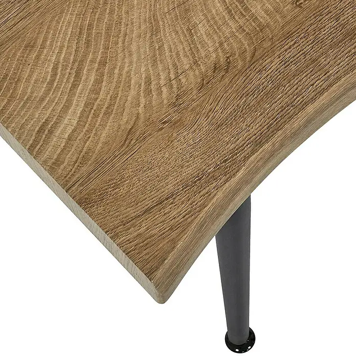 Home Deco Factory Mesa de centro Black Forest - L x An x Al: 49 x 100 x 38 cm, Negro/Roble - Vista detallada de una mesa de madera con una pata metálica oscura, combinando estética moderna y natural.