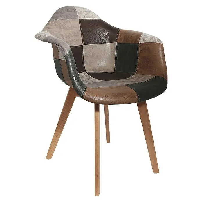 Home Deco Factory Silla butaca Patchwork - Marrón, 2 pzs. - Sillón tapizado con diseño patchwork. La cómoda silla tiene patas de madera y está cubierta con un colorido estampado patchwork.
