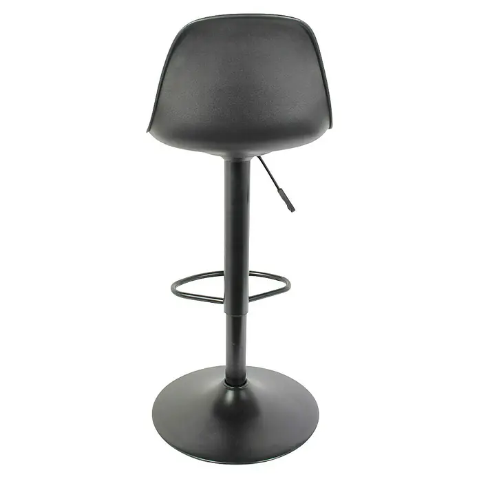 Taburete de cocina Isak - Altura: 104 mm, Negro - Un taburete de bar negro con reposapiés y asiento regulable en altura. El taburete se apoya sobre una base redonda y tiene un aspecto moderno.