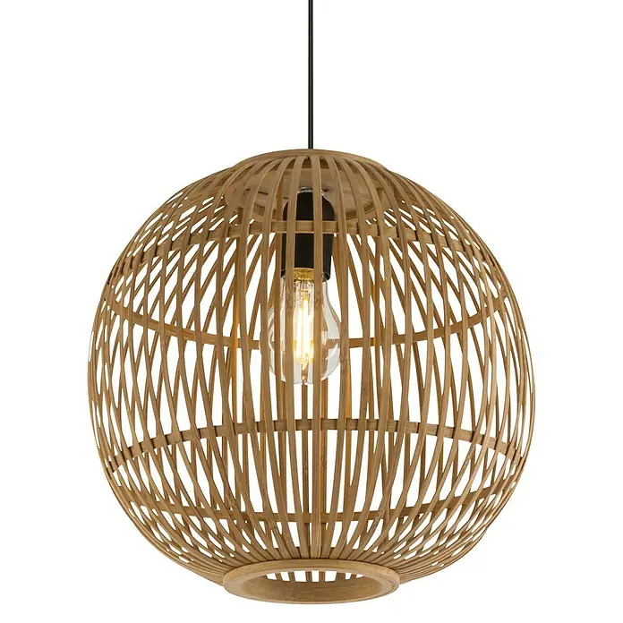 Globo Hildegard Hängelampe - 60 W, Bambus, E27 - Hängelampe mit Rattangeflecht, ein natürlicher und stilvoller Blickfang für jeden Raum, sorgt für angenehmes Licht und eine wohnliche Atmosphäre.