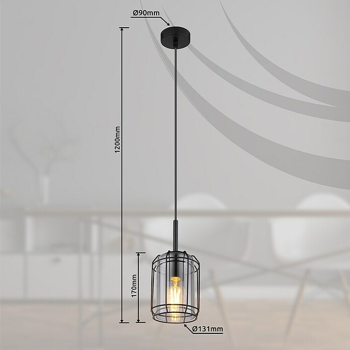 Globo Viseća svjetiljka Kammi  (60 W, Crna, Ø x V: 131 x 1.200 mm, E27) | BAUHAUS