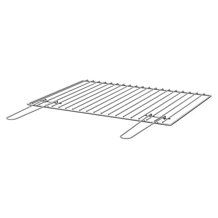 Collippo Parrilla para barbacoa - L x An: 35 x 52 cm, Hierro - Imagen de una parrilla de plata con asas. La parrilla consta de varias barras horizontales.