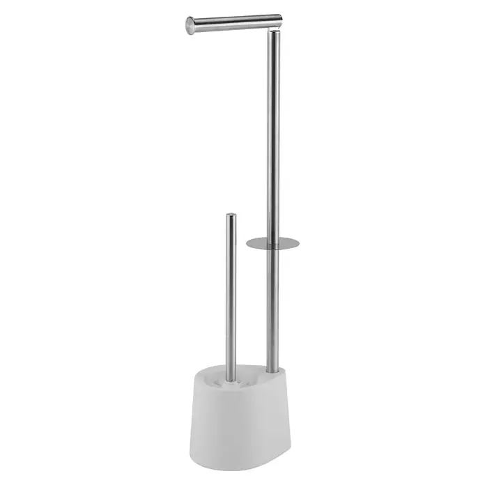 Venus WC-Kombi-Bürstengarnitur Tango - Weiß/Chrom, Höhe: 65,5 cm, Metall - Ein freistehender Toilettenpapierhalter mit Bürste in Weiß und Silber. Praktisches und stilvolles Badaccessoire.