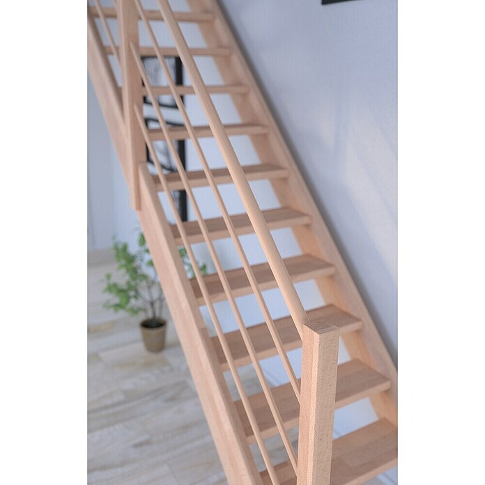 Starwood Raumspartreppe Mykonos (Breite: 81 cm, Buche, Geschosshöhe: 280 cm, Gerade, Montageseite Geländer: Rechts, Designgeländer Holz/Holz, Ohne Setzstufen) | BAUHAUS