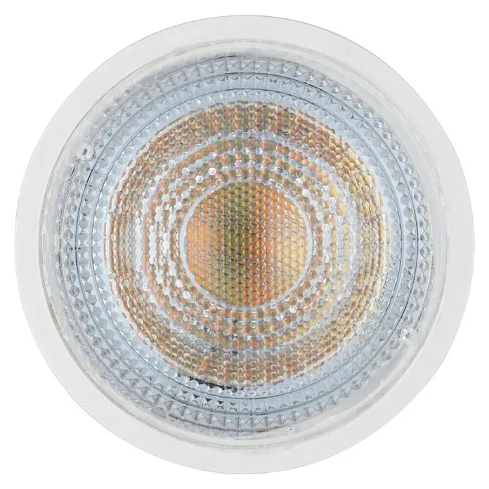 Paulmann Smart-LED-Lampe - GU10, Dimmbar, RGBW, 350 lm, 4,8 W, Weiß - Nahaufnahme einer LED-Lampe mit einem runden, diffusen Design, das für eine gleichmäßige Ausleuchtung sorgt. Ideal für Wohn- und Geschäftsräume.