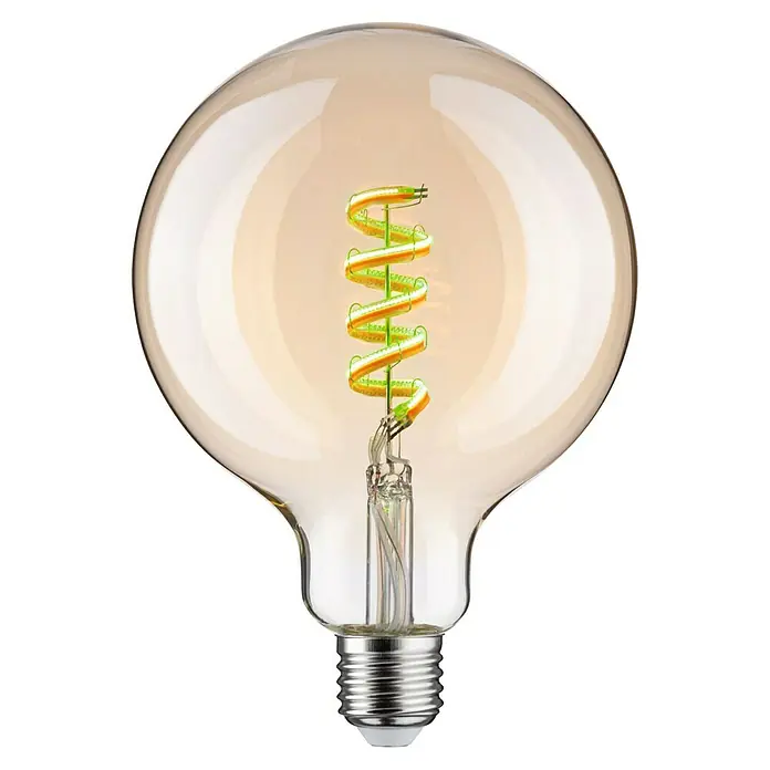 Paulmann Smart-LED-Lampe - E27, Dimmbar, RGBW, 470 lm, 6,3 W, G125, Rund - Ein warmes Leuchten strahlt von dieser dekorativen LED-Lampe mit ihrem spiralförmigen Leuchtfaden, die für eine stimmungsvolle Atmosphäre sorgt.