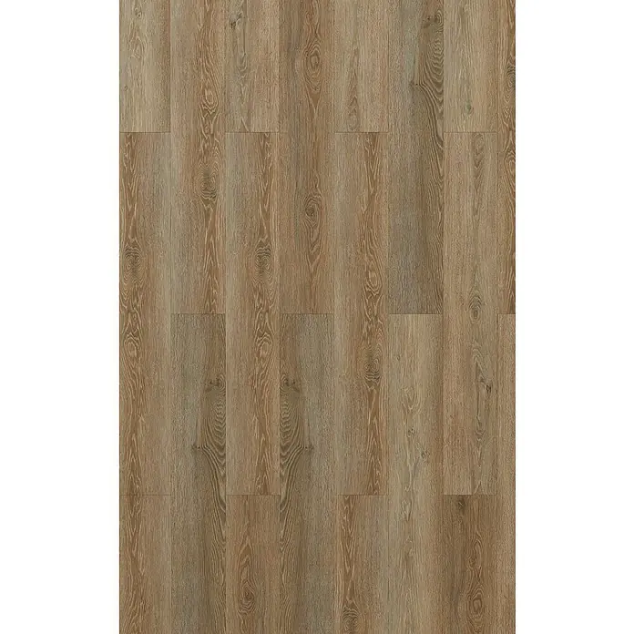 Suelo vinílico SPC Logan - 1.220 x 182 x 5,5 mm, Marrón, Resistente al agua - Primer plano de un suelo laminado con un patrón realista de vetas de madera en tonos marrones cálidos.