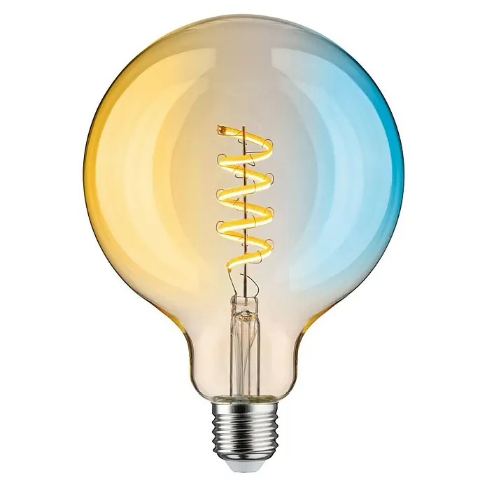 Paulmann Smart-LED-Lampe - E27, Dimmbar, Neutralweiß, 600 lm, 7,5 W, G125, Rund - Elegante LED-Lampe mit gelb-blauem Farbverlauf. Die gewundene Glühbirne sorgt für warmes, einladendes Licht und ist ein echter Hingucker.