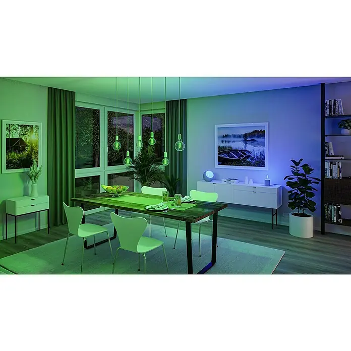 Paulmann Smart-LED-Lampe - E27, Dimmbar, RGBW, 470 lm, 6,3 W, Birne - Moderne Esszimmerbeleuchtung mit smarten Glühbirnen, die eine stimmungsvolle Atmosphäre schaffen. Perfekt für ein gemütliches Ambiente.